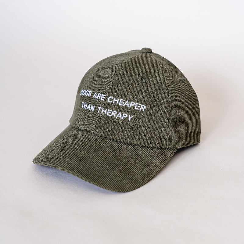 Corduroy Pet Groen - "Dogs are cheaper than therapy"